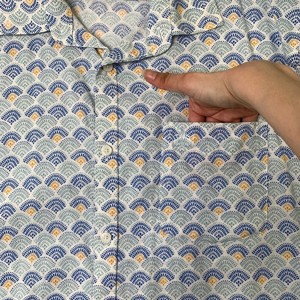 Original Penguin Shirt Mens 2XL Linen Blend Seashell Tile Stretch Short Sleeve - Picture 3 of 10